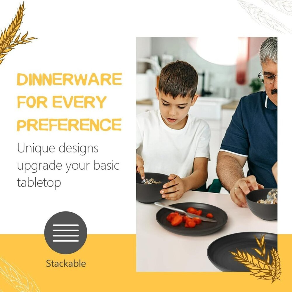16-Piece Kitchen Plastic Wheat Straw Dinnerware Set, Service for 4, Dinner Plate - Picture 3 of 7